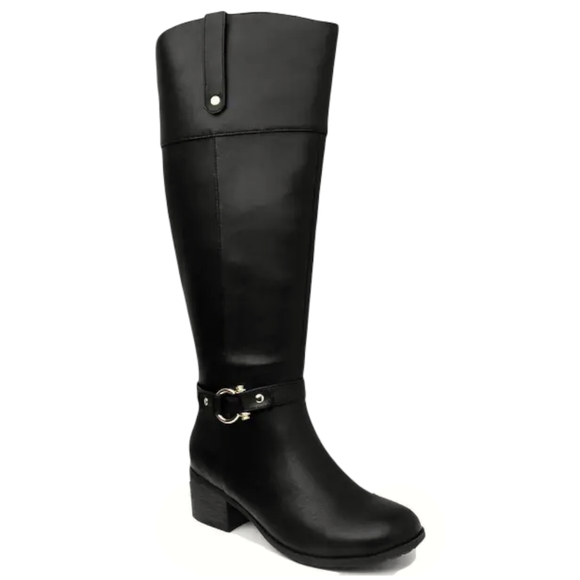 Karen Scott Vickyy Black Vegan Knee-High Block Heel Riding Boots Size 6.5 - Picture 1 of 10